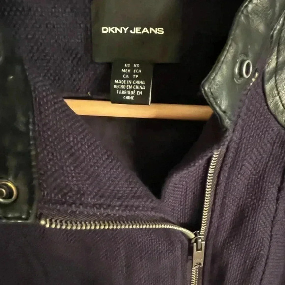 DKNY Vegan Leather Motorcycle Jacket, Blue & Black, Size XS - Picture 8 of 8